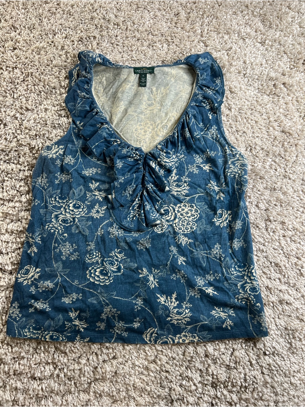 Ralph Lauren Blue Floral Ruffle V-Neck Camisole